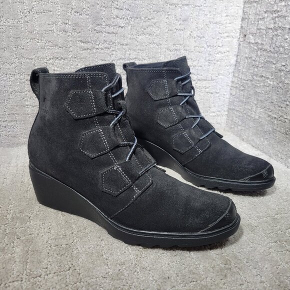 Sorel Toronto Women's US Size 9 Black Suede Lace Up Ankle Wedge Boots NL2115-010 - Picture 7 of 12